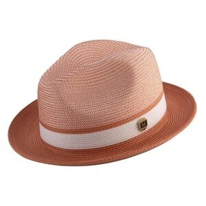 Montique Men's Braided Two Tone Pinch Fedora Hat in Apricot H-22